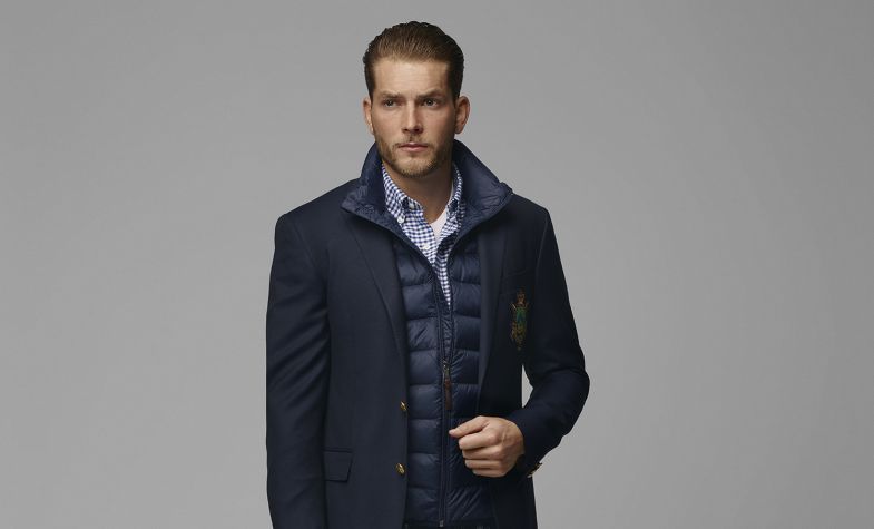 Blazer, £425; quilted gilet, £229; gingham shirt, £85; T-shirt, £55; jeans, £119; trainers, £69; leather backpack, £579