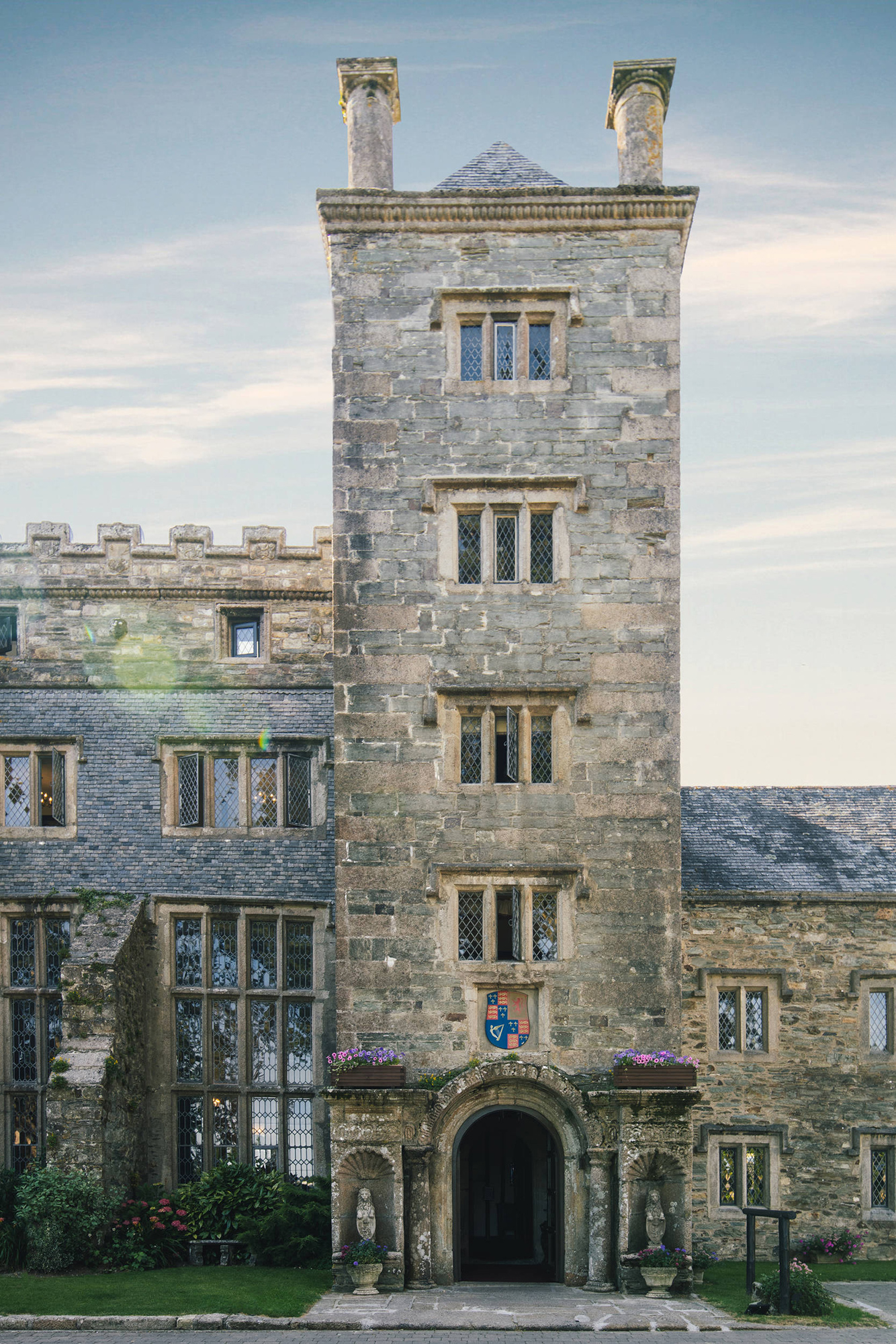 The historic tower of Boringdon Hall