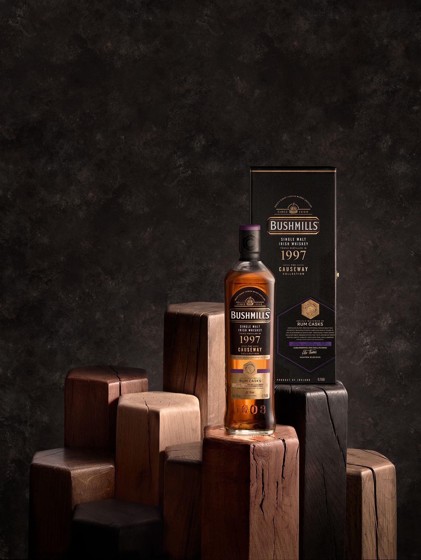 Bushmills Causeway Collection 1997 rum cask bottle and pack