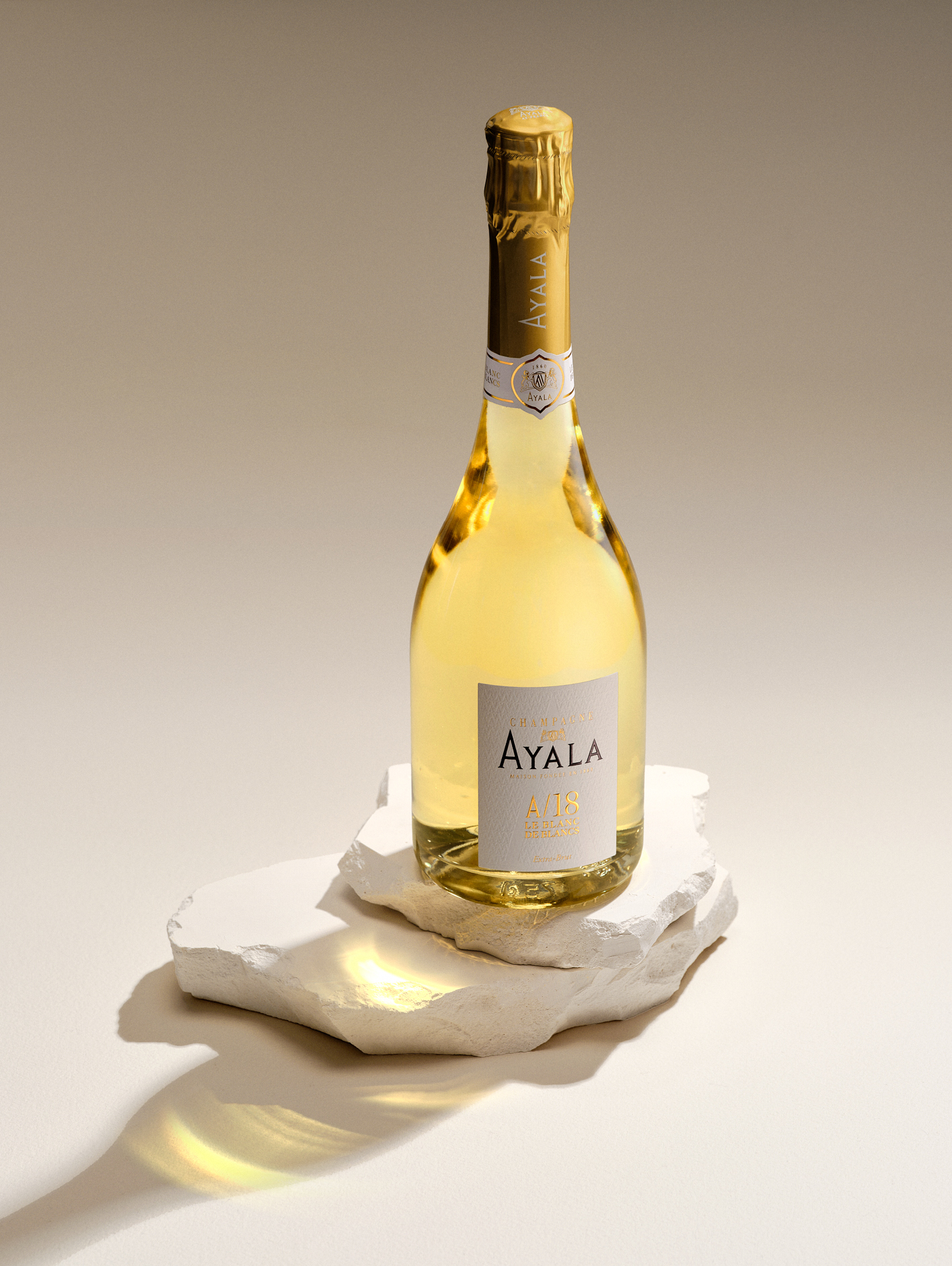 A bottle of Champagne AYALA Le Blanc de Blancs A/18