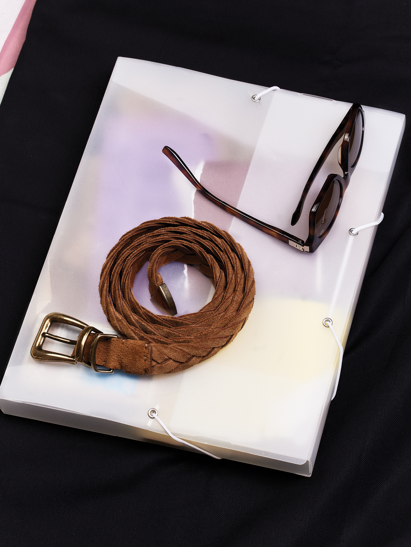 Dunhill Heritage square sunglasses and calfskin belt from Brunello Cucinelli
