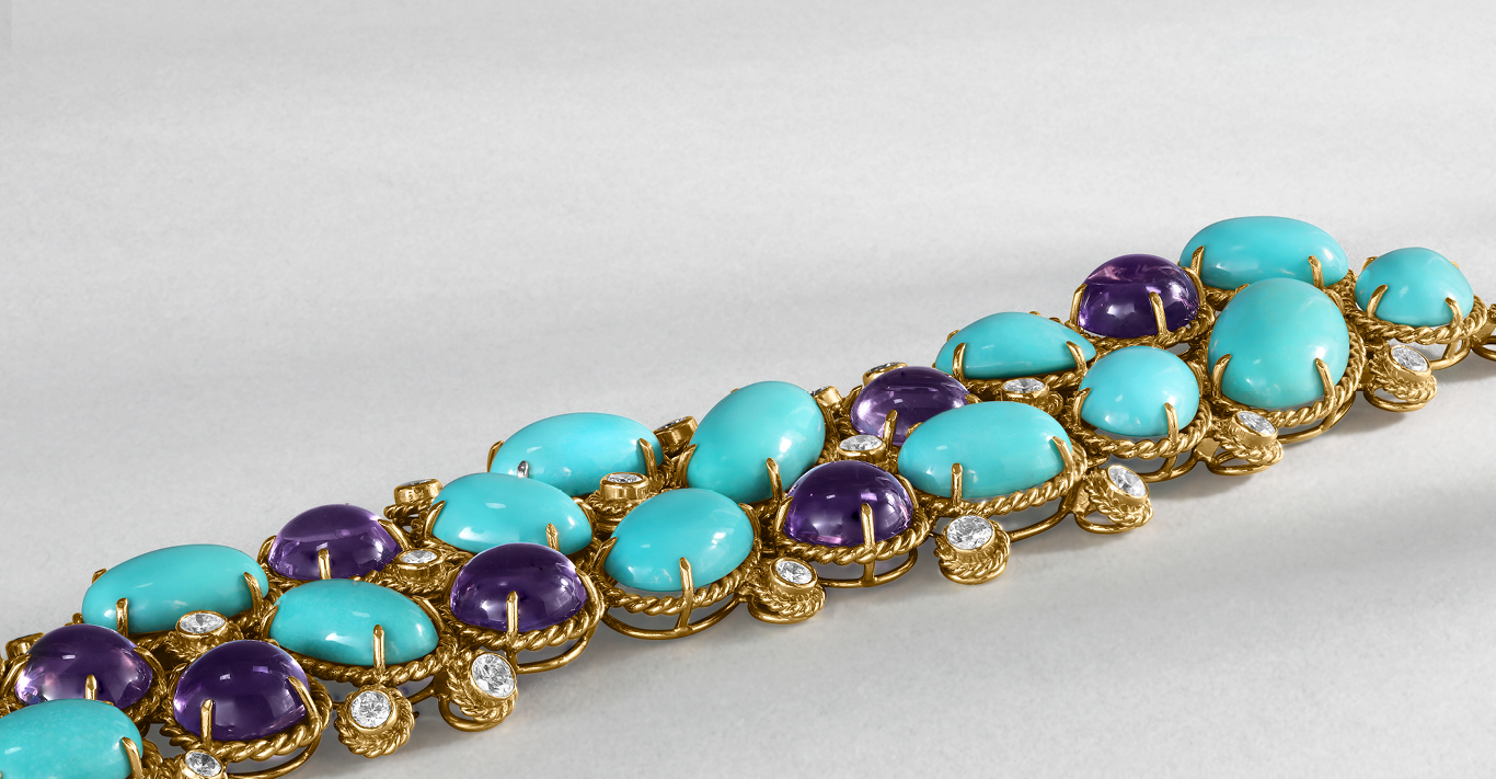 A vintage bracelet of turquoise and amethyst