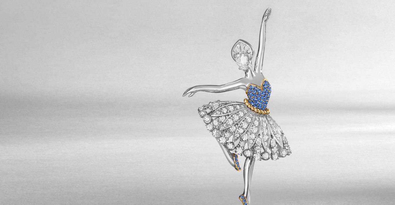 A jewellery creation in the shape of a ballerina performing a pirouette