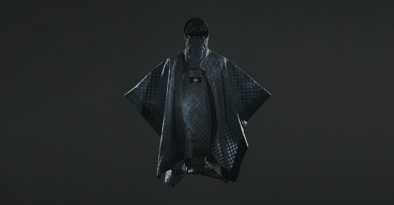 The lattice-patterned cape, £1,100, from Stone Island’s Prototype Research Series 08, which is limited to 100 pieces