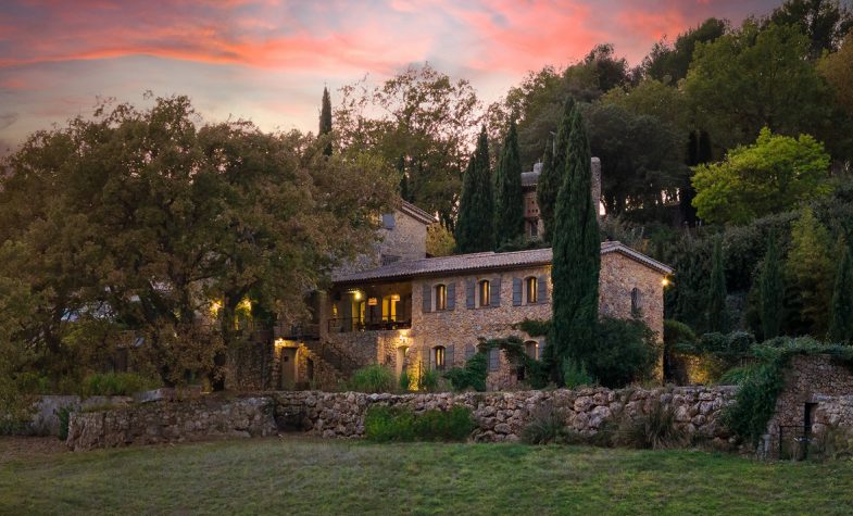 Outside of La Combe Villa in Provence at sunset