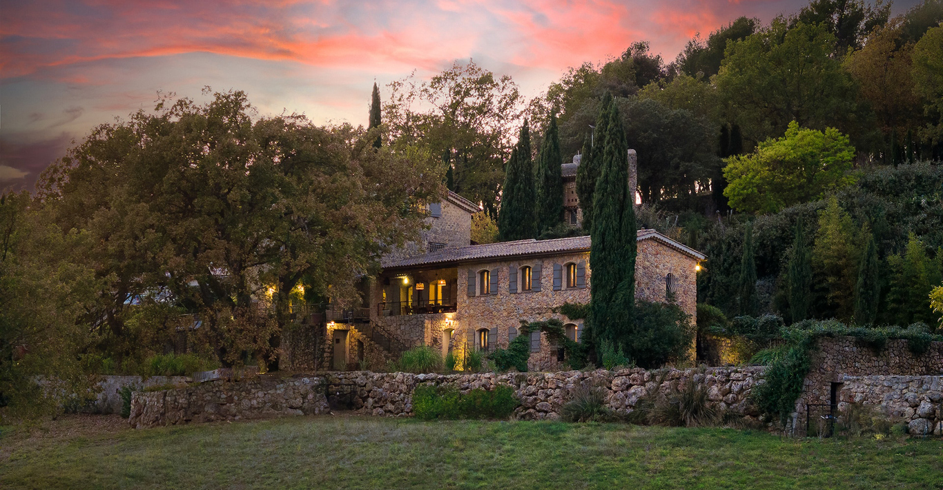 Outside of La Combe Villa in Provence at sunset