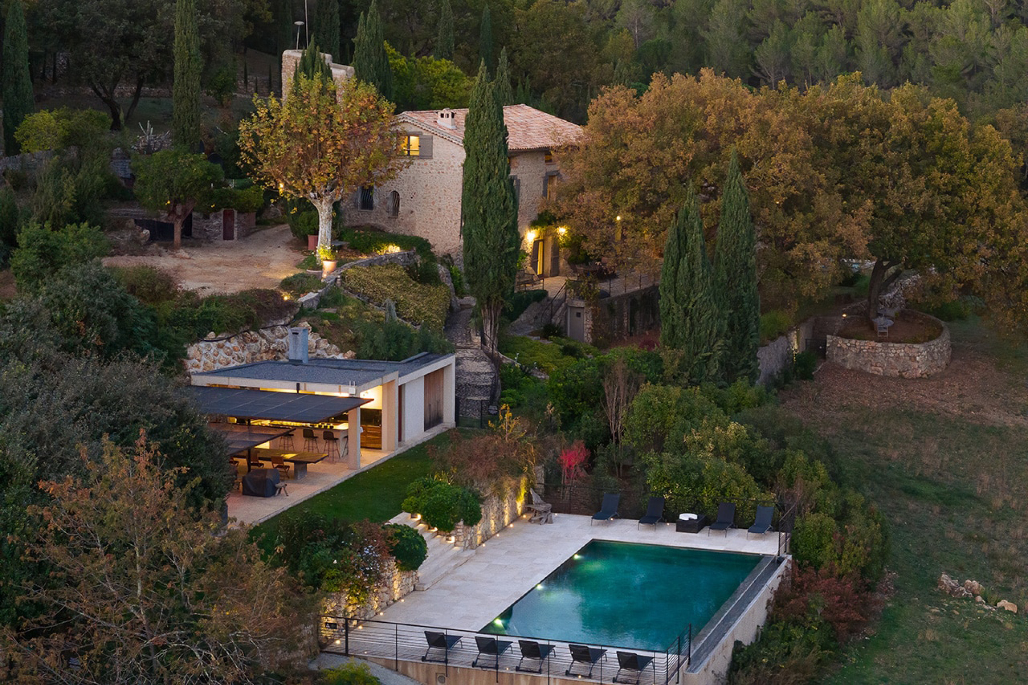 Back garden and pool at La Combe Villa in Provence 