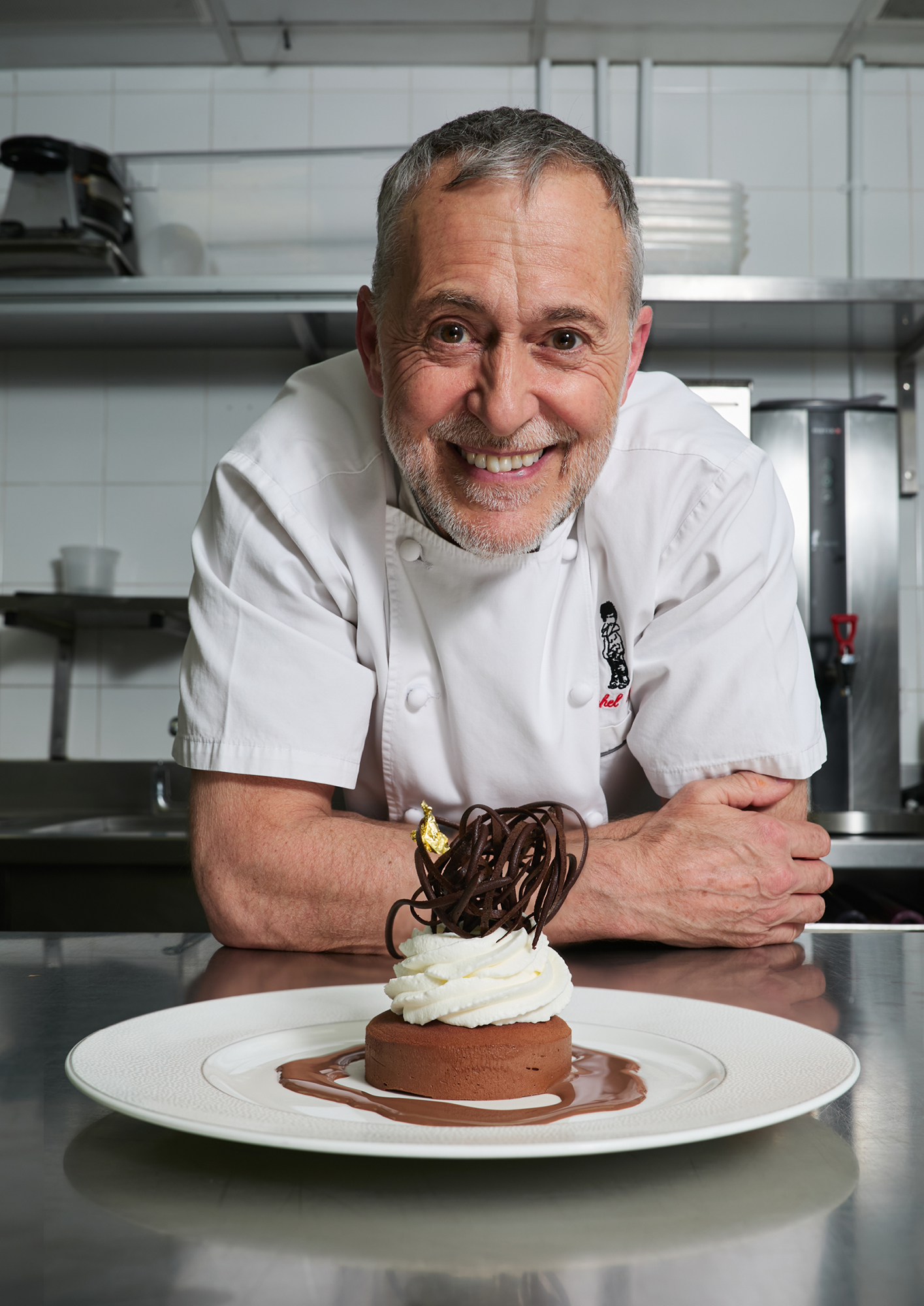 Michel Roux Jr. with a dessert at Chez Roux