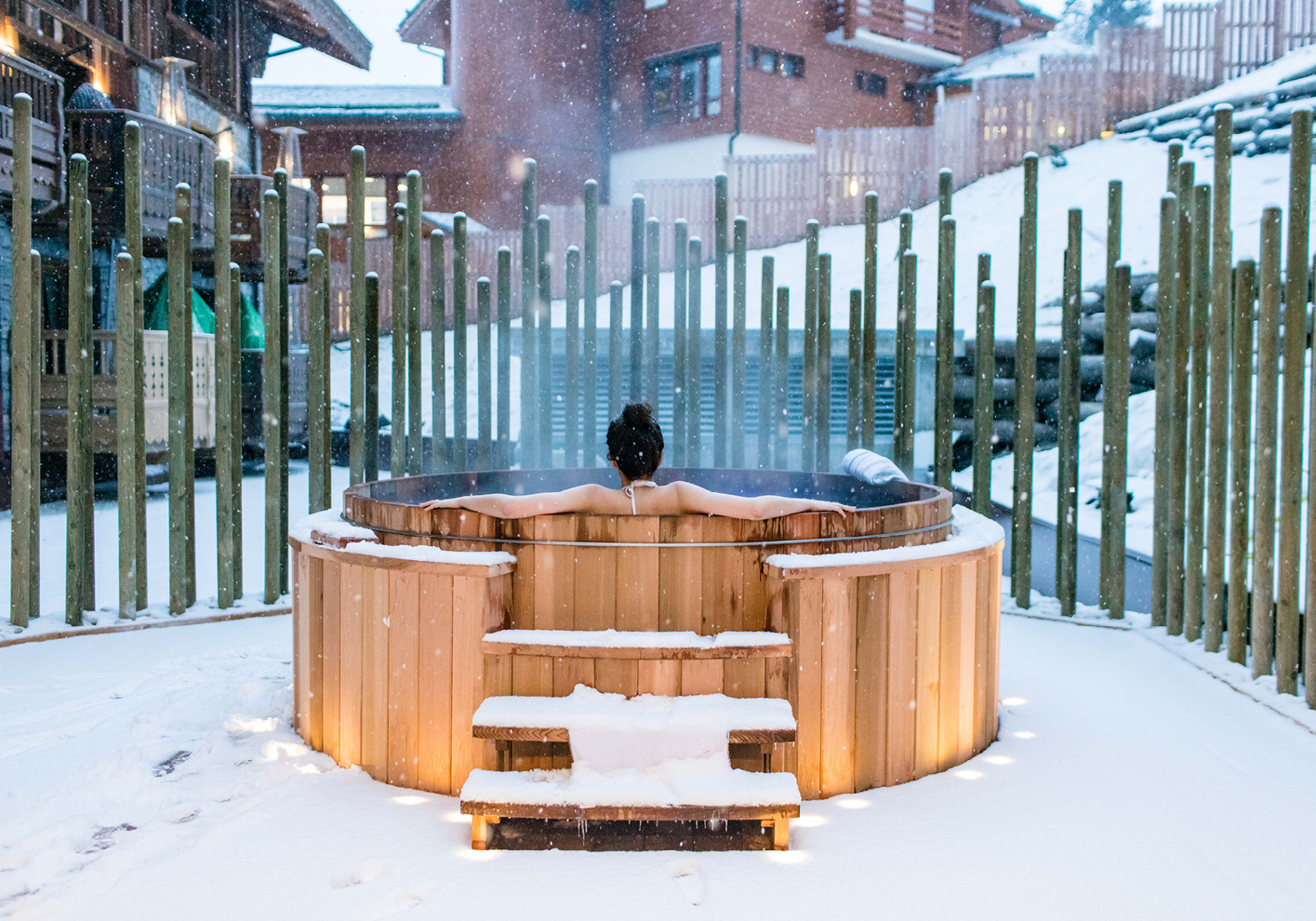 Six Senses Courchevel Outdoor Hot Tub in snow