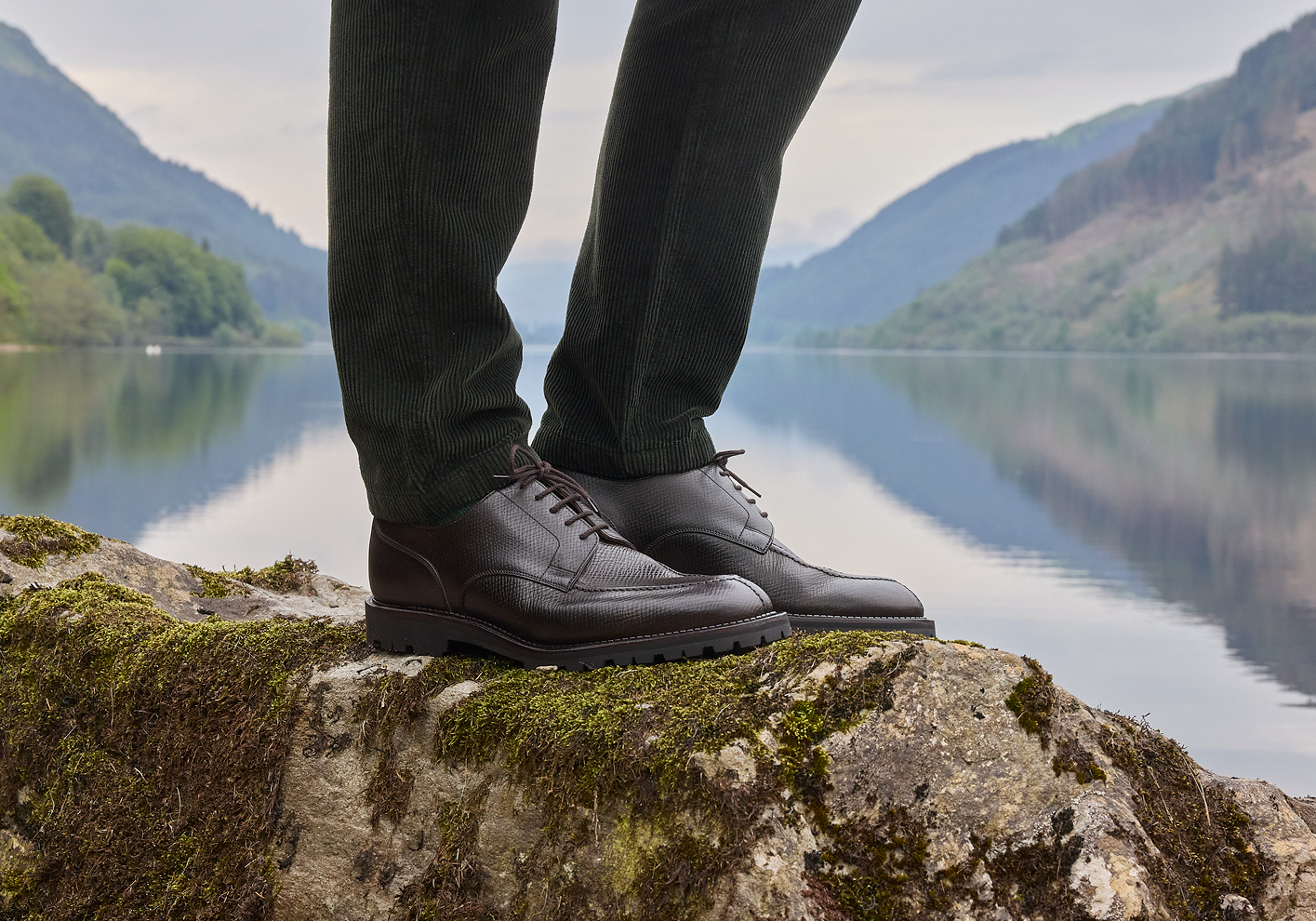 Crockett & Jones Denver Derby shoe in dark brown hatch grain