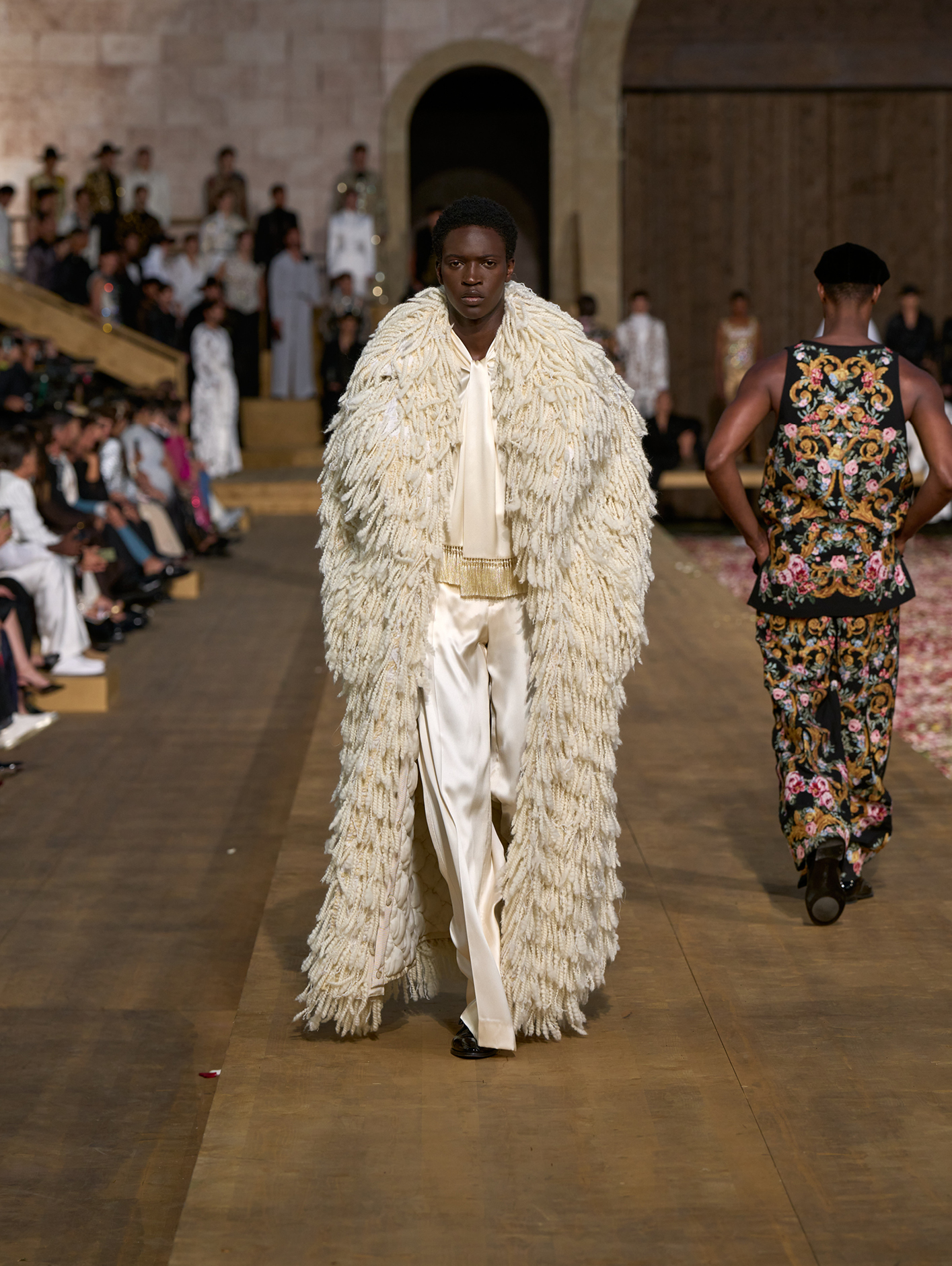 A model walks the runway at Dolce & Gabbana's Alta Sartoria show in Sardinia