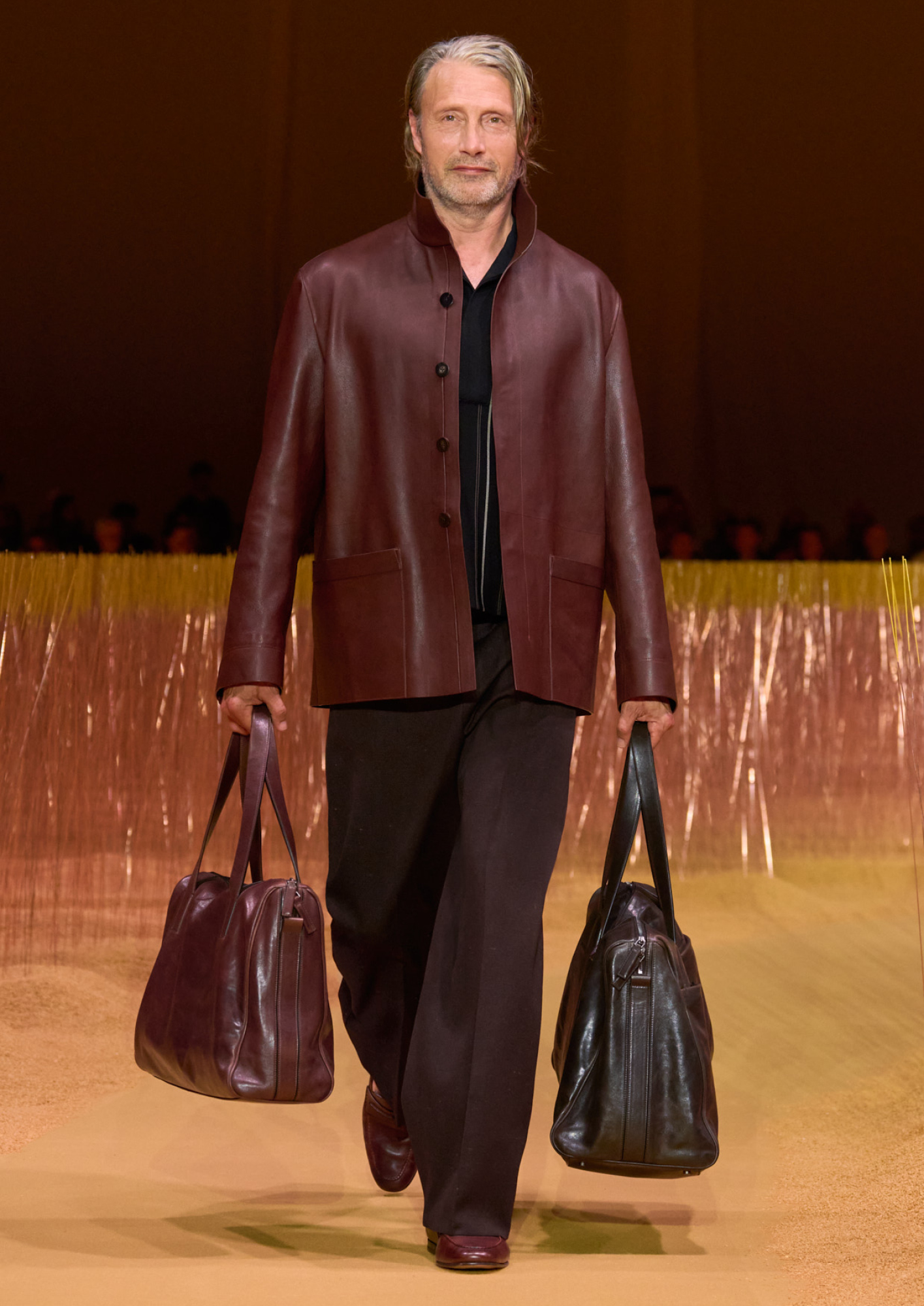 Mads Mikkelsen walking the catwalk at Zegna's spring/summer 2025 show