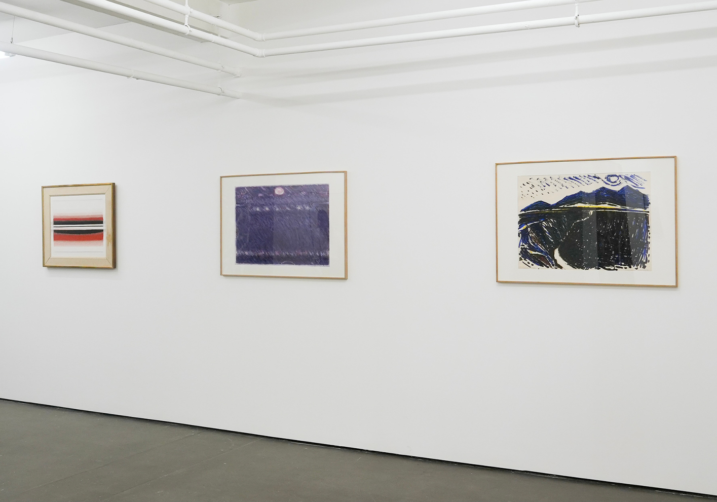 Paintings by Calcagno including Landscape Without Time VIII (1967) and Gorge Taos (1975)