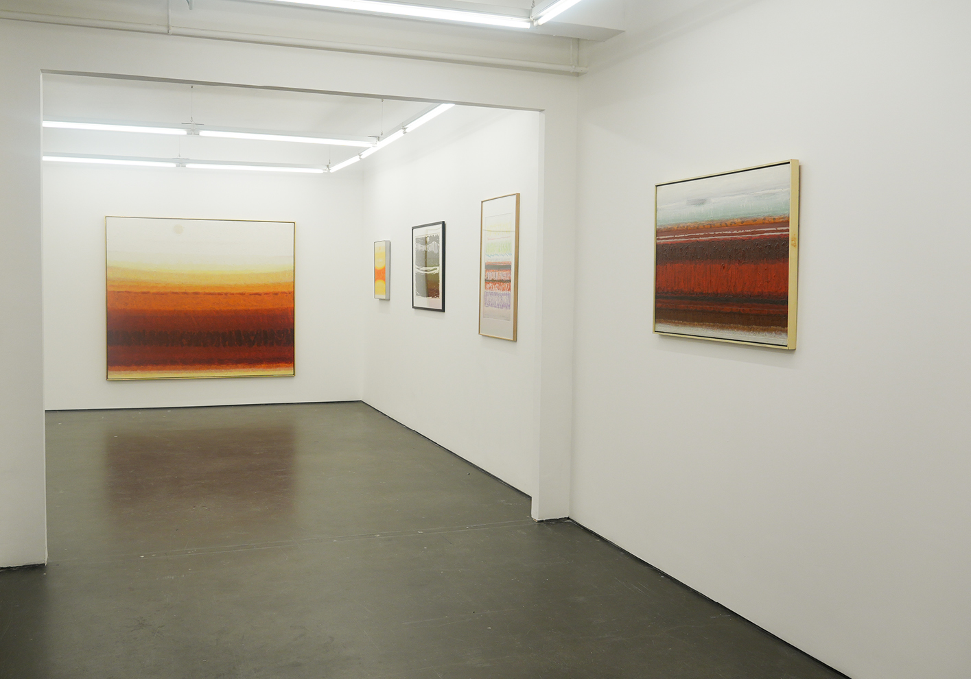 Works by Calcagno including The Red Land (1976-79) and Sun Painting (1979)