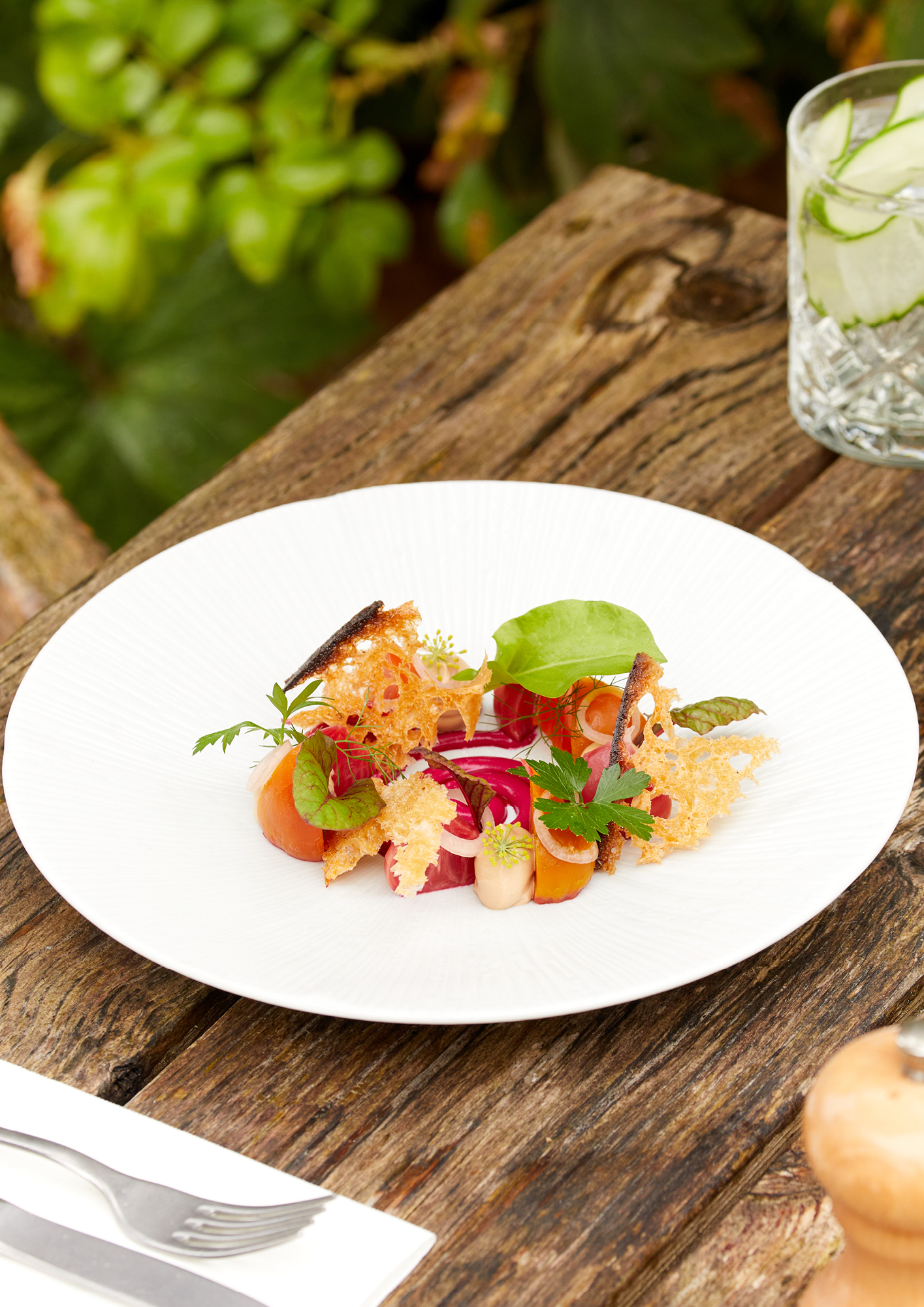 Pastrami cured salmon with pickled kohlrabi, fennel & dulse seaweed salad, buttermilk & dill dressing