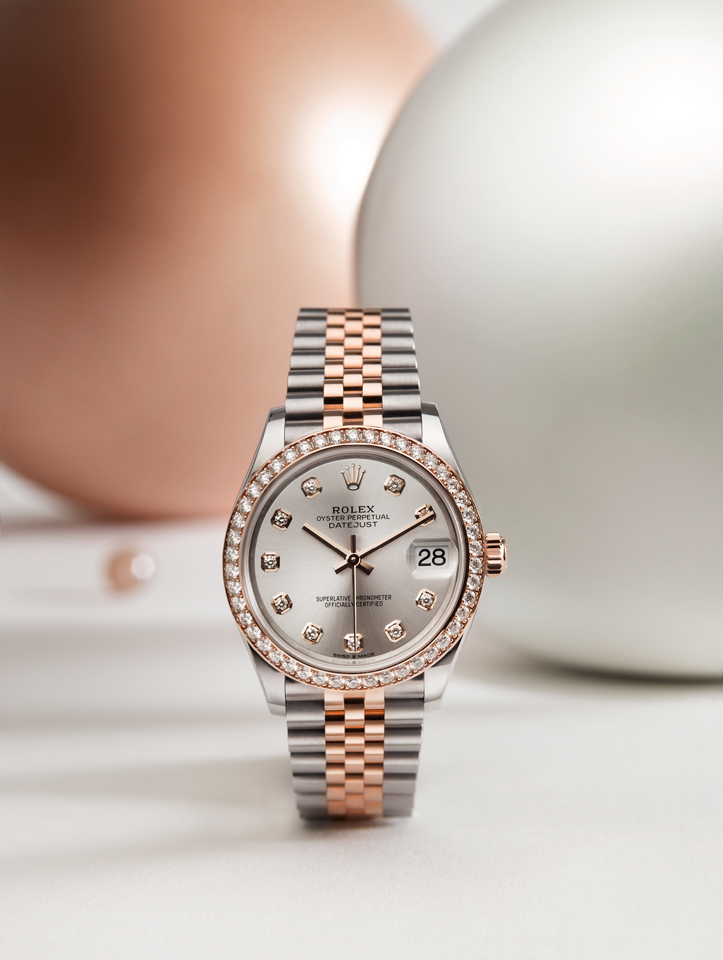 Datejust 31 in Oystersteel and Everose gold with diamond-set dial and Jubilee bracelet, £18,250