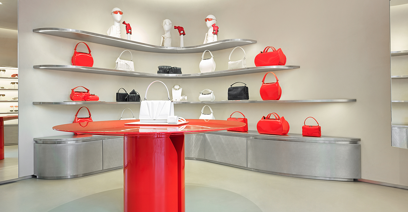 Ferarri's new Piazza di Spagna store features a clean, sleek interior